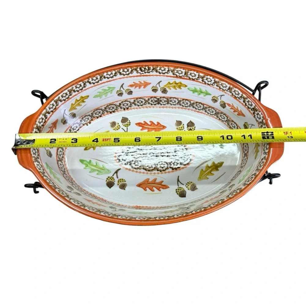 Temptations Old World Orange Acorn & Leaves 2.5qt W/ Handled Metal Carrying Rack